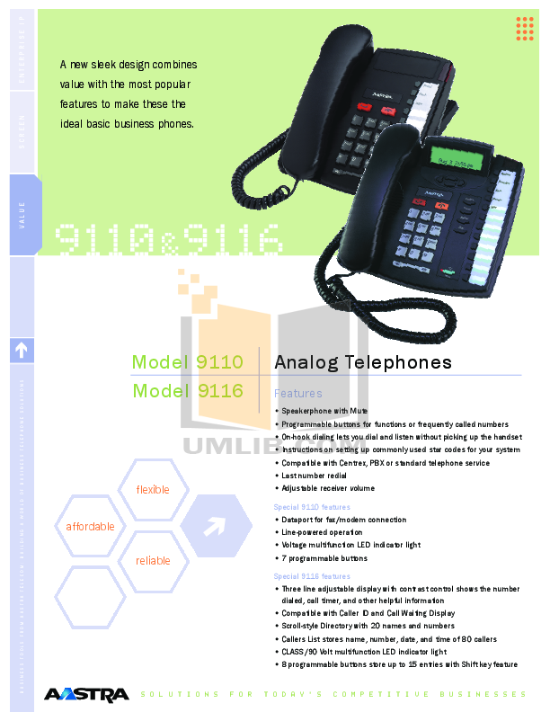 Download free pdf for Aastra 9110 Telephone manual